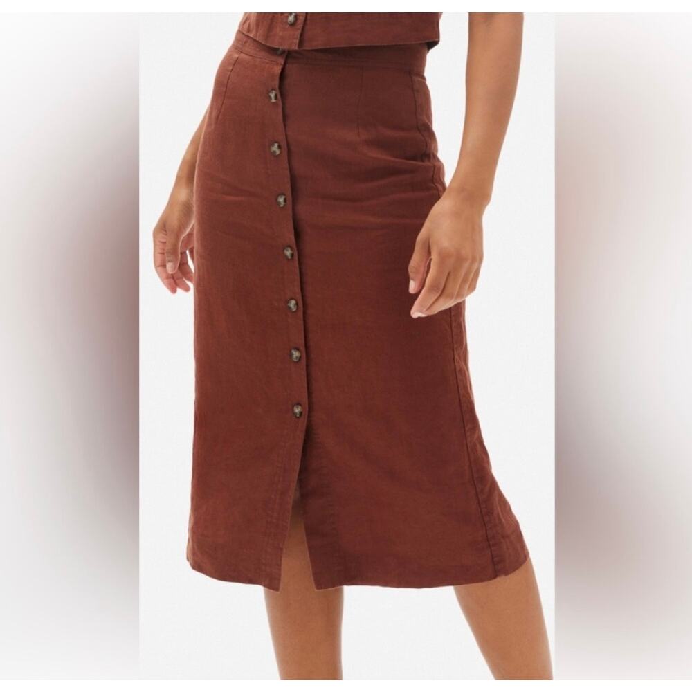 Everlane Brown Button-Front Midi Skirt